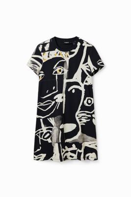 Korte T-shirtjurk met gezichten - BLACK - XXL