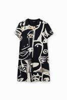 Korte T-shirtjurk met gezichten - BLACK - XXL Korte T-shirtjurk met gezichten - BLACK - XXL