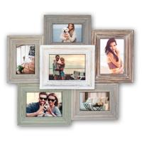 Multi fotolijst - vintage - hout - met 6 lijstjes - geschikt voor diverse foto maten - collage lijst