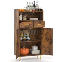Multifunctionele Kast met Dubbele Deuren & 2 Lades & Verstelbare Plank Keukenkast Bruin