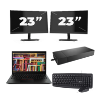 Lenovo ThinkPad T14s Gen 1 - Intel Core i7-10e Generatie - 14 inch - 16GB RAM - 256GB SSD - Windows 11 Home + 2x 23 inch Monitor