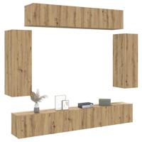 6-delig Tv-meubelset wandmontage bewerkt hout artisanaal eiken