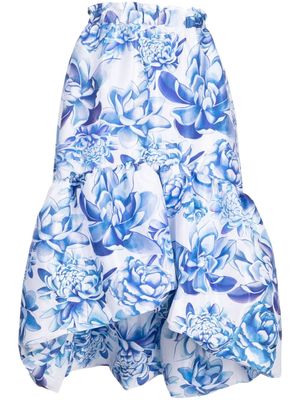 Kika Vargas jupe asymétrique à fleurs - Bleu