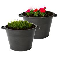 Plantenpot/bloempot Farmer - 2x - rond - zink - zwart - D40 X H29 cm