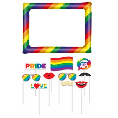 Pride Foto prop set met opblaas frame 80 x 60 cm - 10 delige Pride props - photo booth