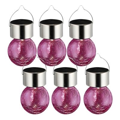 Sunnydays Solar sfeer hanglamp - 12x - tuin - lampenbol - roze - glas - 9 cm