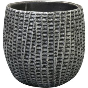 Bloempot/plantenpot - binnen - zwart/metaal look - D15 en H13 cm - cement