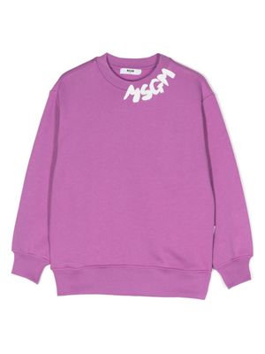 MSGM Kids sweat en coton à logo imprimé - Violet