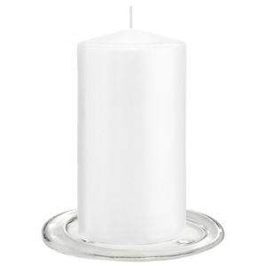 Trend Candles - Stompkaarsen met glazen onderzetters set van 2x stuks - helder wit 8 x 15 cm