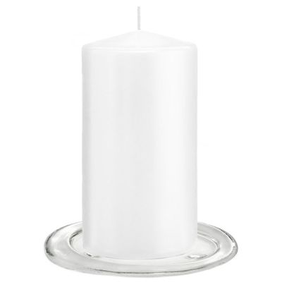 Trend Candles - Stompkaarsen met glazen onderzetters set van 2x stuks - helder wit 8 x 15 cm