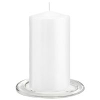 Trend Candles - Stompkaarsen met glazen onderzetters set van 2x stuks - helder wit 8 x 15 cm