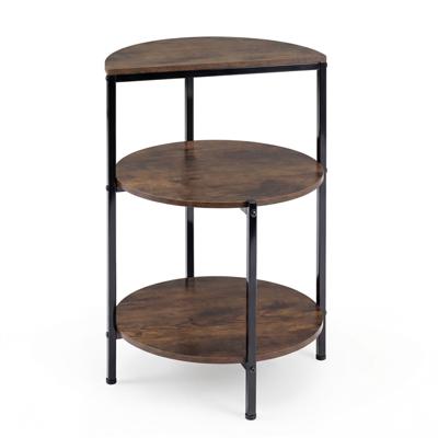 Rond Salontafeltje Salontafel met 3 Planken en Metalen Frame Verstelbare Poten Nachtkastje van Industrieel Hout voor Woonkamer en Slaapkamer 43 x 43 x 63 cm