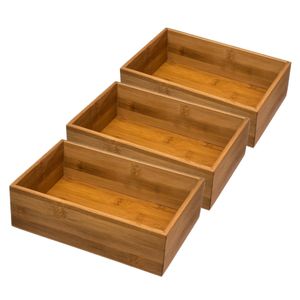 Set van 3x stuks bamboe ladekast/keukenspullen/kantoor vakjes/sorteerbakjes 23 x 15 x 7 cm