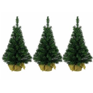 3x stuks volle mini kerstbomen groen in jute zak 45 cm kunstbomen