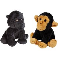 Apen serie zachte pluche knuffels 2x stuks - Gorilla en Chimpansee aap van 15 cm - Knuffel bosdieren