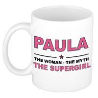 Naam cadeau mok/ beker Paula The woman, The myth the supergirl 300 ml   -
