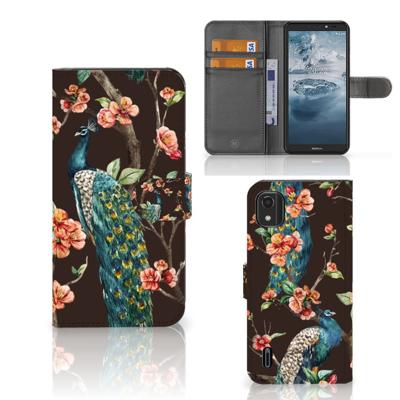 Nokia C2 2nd Edition | Telefoonhoesje | Met pasjeshouder | Pauw met Bloemen