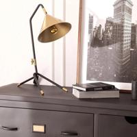 Retro tafellampje zwart met messing en E27 fitting &apos;Emanuel&apos;