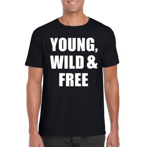 Young, wild and free tekst t-shirt zwart heren