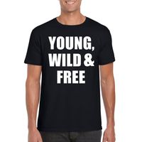 Young, wild and free tekst t-shirt zwart heren - thumbnail