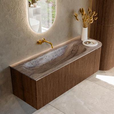 Badmeubel Mondiaz Kurve-Dlux | 135 cm | Meubelkleur Walnut | Wastafelkleur Oza | Solid surface | Wasbak linker zijde spoelbak | Zonder kraangat(en)
