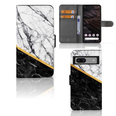 Google Pixel 7A | Bookcase | Marmer Wit Zwart - Origineel Cadeau Man