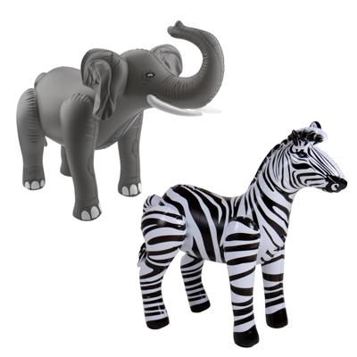 Folat Opblaasdieren - olifant en zebra - safari thema - kunststof