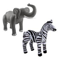 Folat Opblaasdieren - olifant en zebra - safari thema - kunststof
