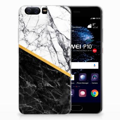 Huawei P10 | TPU | Siliconen hoesje | Marmer Wit Zwart - Origineel Cadeau Man
