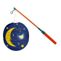 Bol lampion maan - donker blauw - 22 cm - papier - met lampionstokje - 40 cm