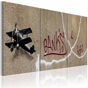 Schilderij - Banksy - Vliegtuig, 3luik , wanddecoratie , premium print op canvas