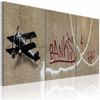 Schilderij - Banksy - Vliegtuig, 3luik , wanddecoratie , premium print op canvas - thumbnail