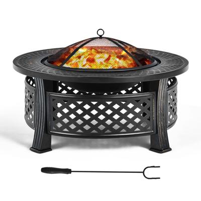 81 cm Ronde 3-In-1 Vuurschaal Hittebestendige Afwerking Buitenhaard Barbecue Houtrooster Pook Regenhoes voor Tuin Terras