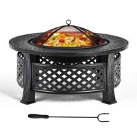 81 cm Ronde 3-In-1 Vuurschaal Hittebestendige Afwerking Buitenhaard Barbecue Houtrooster Pook Regenhoes voor Tuin Terras