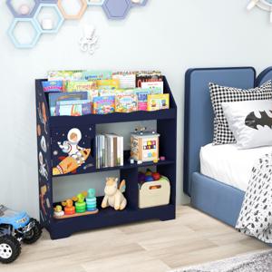 3-In-1 Speelgoedrek 3 Etages Kinderrek met Opbergvakken en Deur Speelgoedorganizer Boekenrek voor Kinderen 93 x 30 x 100 cm (Blauw)