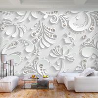 Zelfklevend fotobehang - Witte Bloemen, 3D look, Premium print - thumbnail