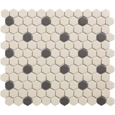 The Mosaic Factory London Mozaiek Tegel Hexagon - Wit/Zwart Porselein Ongeglazuurd, 18 black dots 260x300 mm