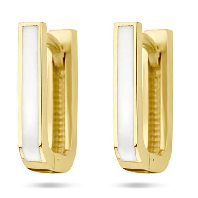 Klapoorringen geelgoud-emaille wit 2 x 12 mm