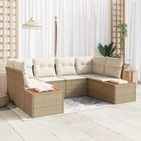 6-delige tuinbankset met kussens in beige, van poly rattan en acacia