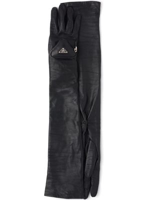 Prada gants longs en cuir - Noir