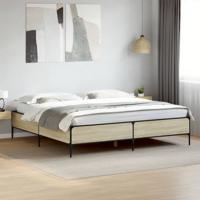 Bedframe bewerkt hout metaal sonoma eikenkleurig 180x200 cm
