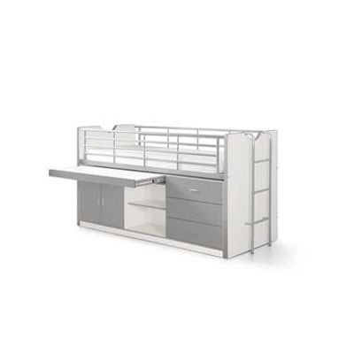 Vipack halfhoogslaper Bonny met uitschuifbaar bureau - grijs - 116x96x207 cm - Leen Bakker
