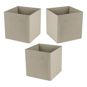 Opbergmand/kastmand Square Box - 3x - karton/kunststof - 29 liter - licht beige - 31 x 31 x 31 cm