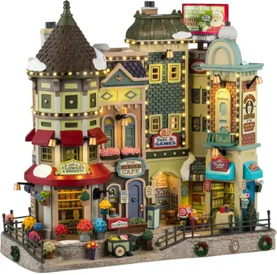 Lemax jingle bell bazaar verlichte facade Caddington Village 2024