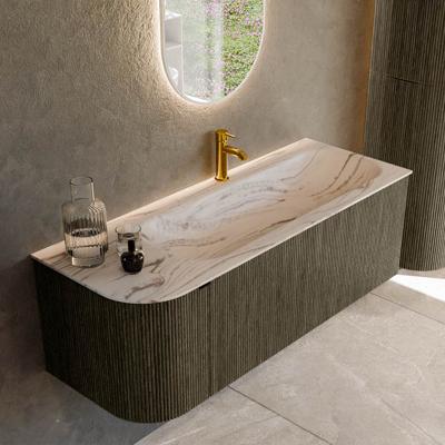 Badmeubel Mondiaz Kurve-Dlux | 125 cm | Meubelkleur Shadow | Wastafelkleur Nata | Solid surface | Wasbak rechter zijde spoelbak | 1 kraangat