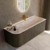 Badmeubel Mondiaz Kurve-Dlux | 125 cm | Meubelkleur Shadow | Wastafelkleur Nata | Solid surface | Wasbak rechter zijde spoelbak | 1 kraangat
