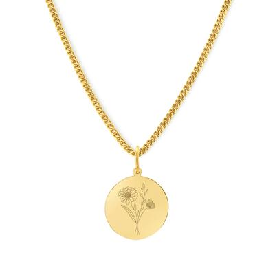 Gegraveerde geboortebloem ketting - Stainless steel - Goud - November - chrysant