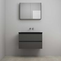 On-Line Badkamermeubelset - 80 cm - Voorgemonteerd - Ladestructuur - Acryl Wastafel - zonder Kraangat - Spiegelkast - Mat Antraciet