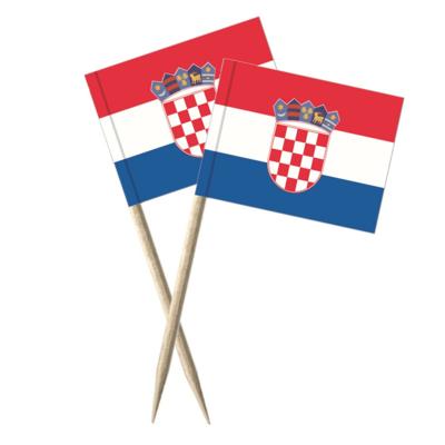Cocktailprikkers Kroatie vlag - 100x - 8 cm -mini vlaggetjes -Houten spiesjes