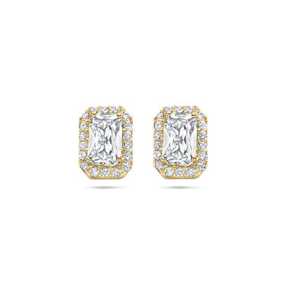 Oorknoppen Halo geelgoud-zirconia wit 7 x 5 mm